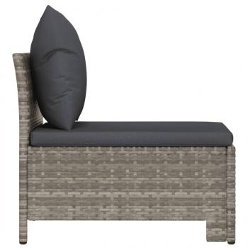 Garten-Mittelsofa mit Kissen Grau Poly Rattan