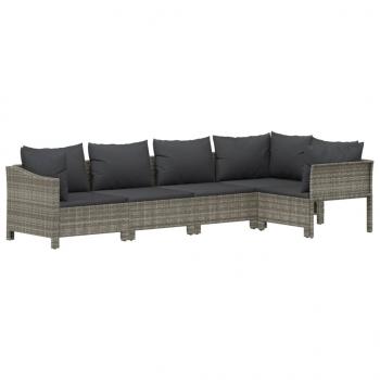 5-tlg. Garten-Lounge-Set mit Kissen Grau Poly Rattan