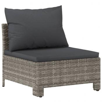 5-tlg. Garten-Lounge-Set mit Kissen Grau Poly Rattan