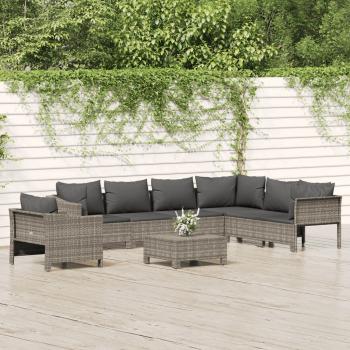 ARDEBO.de - 8-tlg. Garten-Lounge-Set mit Kissen Grau Poly Rattan