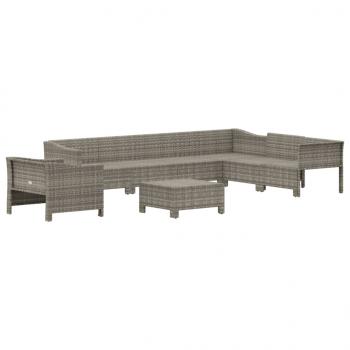 8-tlg. Garten-Lounge-Set mit Kissen Grau Poly Rattan