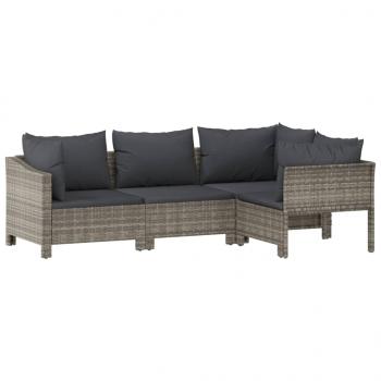 8-tlg. Garten-Lounge-Set mit Kissen Grau Poly Rattan