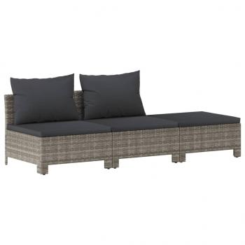 8-tlg. Garten-Lounge-Set mit Kissen Grau Poly Rattan