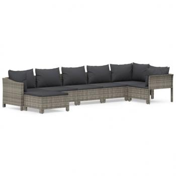 7-tlg. Garten-Lounge-Set mit Kissen Grau Poly Rattan