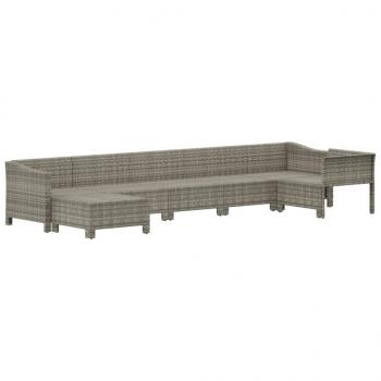 7-tlg. Garten-Lounge-Set mit Kissen Grau Poly Rattan