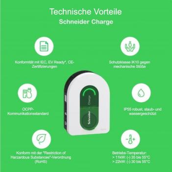 Schneider Electric Smarte Wallbox Schneider Charge, 22kW, T2 Steckdose, 6mA Erkennung, Innen/Außen, Wi-Fi, App-Steuerung, weiß/grün (EVH5A22N2S)