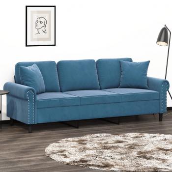 ARDEBO.de - 3-Sitzer-Sofa mit Zierkissen Blau 180 cm Samt