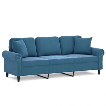 3-Sitzer-Sofa mit Zierkissen Blau 180 cm Samt