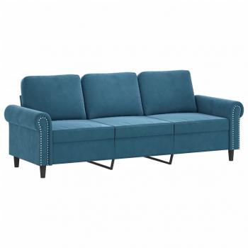 3-Sitzer-Sofa mit Zierkissen Blau 180 cm Samt