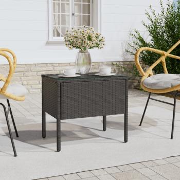 ARDEBO.de - Beistelltisch Schwarz 53x37x48 cm Poly Rattan und Hartglas