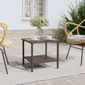 ARDEBO.de - Beistelltisch Braun 45x45x45 cm Poly Rattan und Hartglas