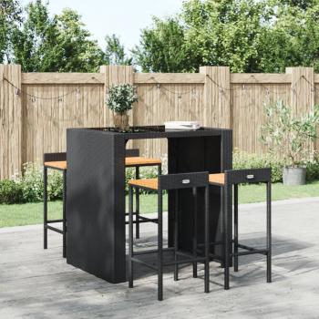 ARDEBO.de - Barhocker 4 Stk. Schwarz Poly Rattan und Massivholz Akazie