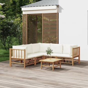 ARDEBO.de - 6-tlg. Garten-Lounge-Set mit Cremeweißen Kissen Bambus