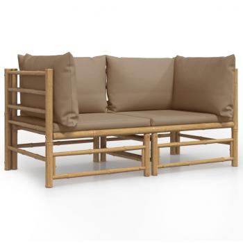 Garten-Ecksofas mit Taupe Kissen 2 Stk. Bambus