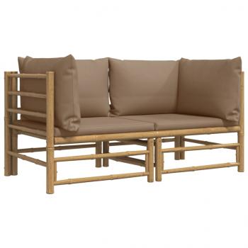 Garten-Ecksofas mit Taupe Kissen 2 Stk. Bambus