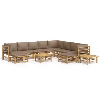 12-tlg. Garten-Lounge-Set mit Kissen Taupe Bambus