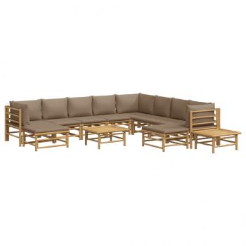 12-tlg. Garten-Lounge-Set mit Kissen Taupe Bambus