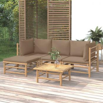 ARDEBO.de - 5-tlg. Garten-Lounge-Set mit Kissen Taupe Bambus