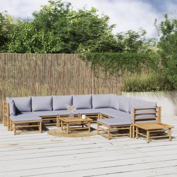 ARDEBO.de - 12-tlg. Garten-Lounge-Set mit Hellgrauen Kissen Bambus