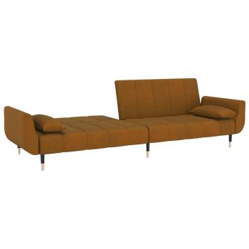 Schlafsofa 2-Sitzer mit 2 Kissen Braun Samt