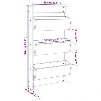 Wand-Pflanzkübel 3 Fächer 60x18,5x110 cm Massivholz Douglasie