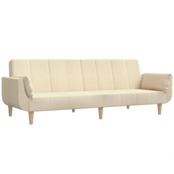 Schlafsofa 2-Sitzer mit 2 Kissen Creme Stoff