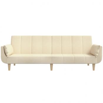 Schlafsofa 2-Sitzer mit 2 Kissen Creme Stoff