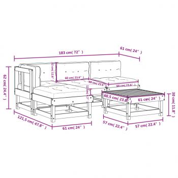 5-tlg. Garten-Lounge-Set mit Kissen Grau Massivholz