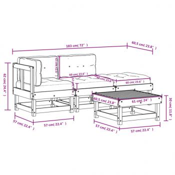 4-tlg. Garten-Lounge-Set mit Kissen Grau Massivholz