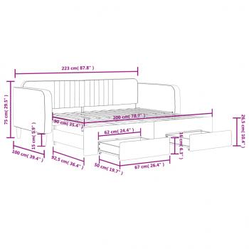 Tagesbett Ausziehbar mit Schubladen Gelb 90x200 cm Samt