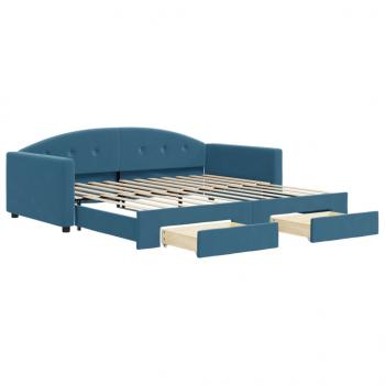 Tagesbett Ausziehbar mit Schubladen Blau 100x200 cm Samt