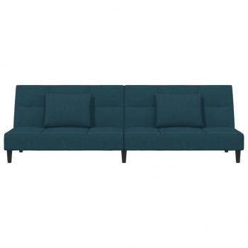 Schlafsofa 2-Sitzer mit 2 Kissen Blau Samt