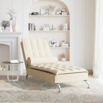 Massage-Chaiselongue mit Nackenrolle Creme Stoff