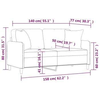 2-Sitzer-Sofa mit Zierkissen Weinrot 140 cm Stoff