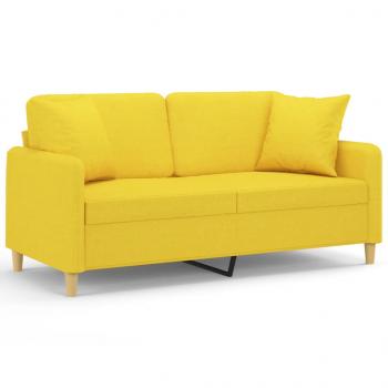 2-Sitzer-Sofa mit Zierkissen Hellgelb 140 cm Stoff