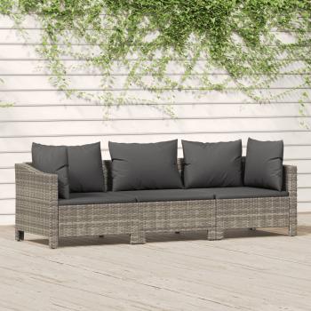 ARDEBO.de - 3-tlg. Garten-Lounge-Set mit Kissen Grau Poly Rattan