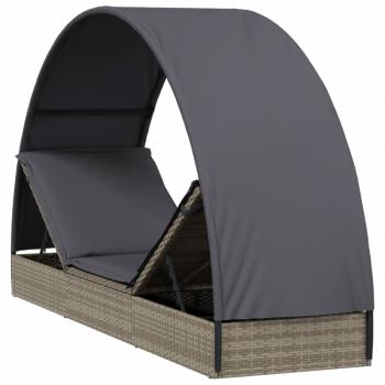 Sonnenliege mit Runddach Grau 211x57x140 cm Poly Rattan