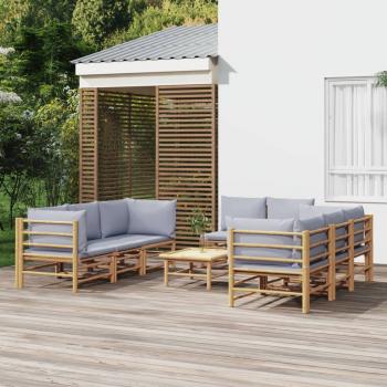 ARDEBO.de - 9-tlg. Garten-Lounge-Set mit Kissen Hellgrau Bambus