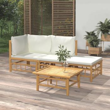 ARDEBO.de - 4-tlg. Garten-Lounge-Set mit Cremeweißen Kissen Bambus