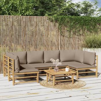 ARDEBO.de - 7-tlg. Garten-Lounge-Set mit Taupe Kissen Bambus