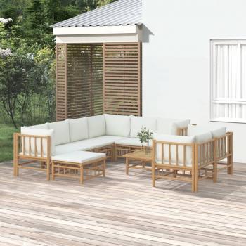 ARDEBO.de - 10-tlg. Garten-Lounge-Set mit Cremeweißen Kissen Bambus