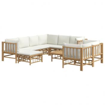 10-tlg. Garten-Lounge-Set mit Cremeweißen Kissen Bambus