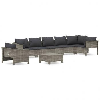 8-tlg. Garten-Lounge-Set mit Kissen Grau Poly Rattan