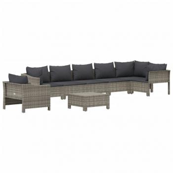 8-tlg. Garten-Lounge-Set mit Kissen Grau Poly Rattan