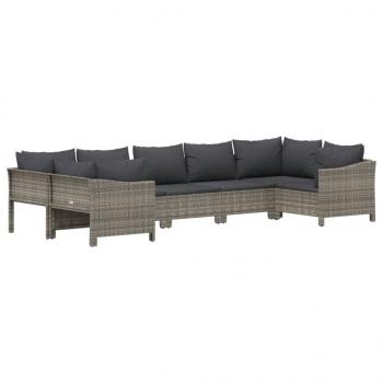 7-tlg. Garten-Lounge-Set mit Kissen Grau Poly Rattan