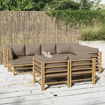 ARDEBO.de - 10-tlg. Garten-Lounge-Set mit Kissen Taupe Bambus