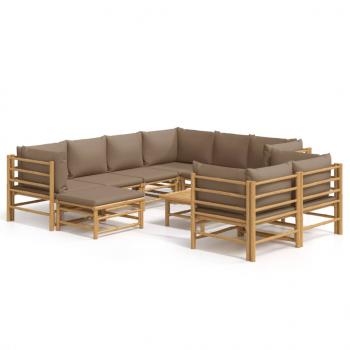 10-tlg. Garten-Lounge-Set mit Kissen Taupe Bambus