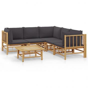 6-tlg. Garten-Lounge-Set mit Dunkelgrauen Kissen Bambus