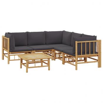 6-tlg. Garten-Lounge-Set mit Dunkelgrauen Kissen Bambus