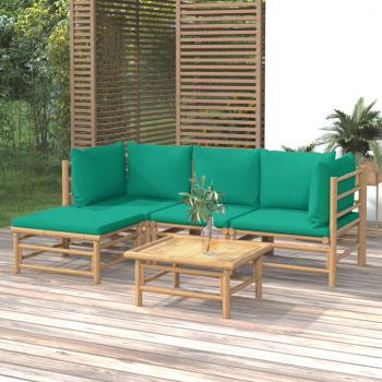 ARDEBO.de - 5-tlg. Garten-Lounge-Set mit Grünen Kissen Bambus